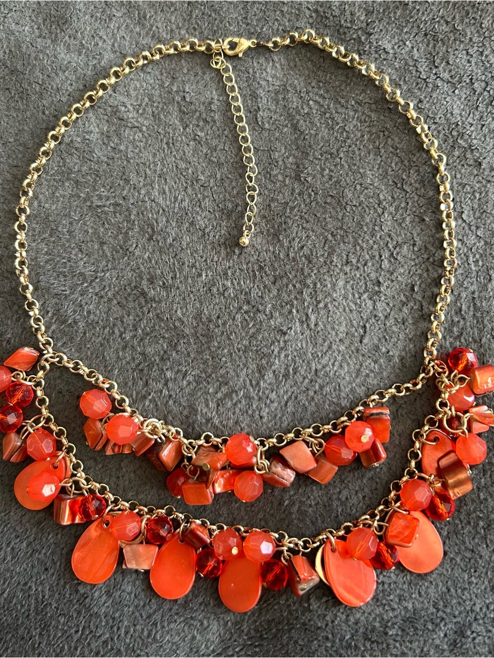 Gold-Tone Necklace with burnt orange Beaded Drops, stones.